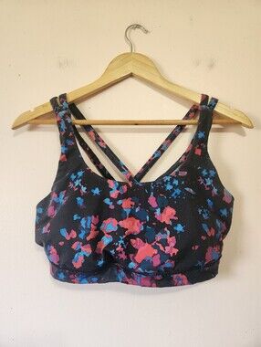 Lululemon Energy Bra Strappy Criss Cross Back Abstract Paint Splatter Size 12